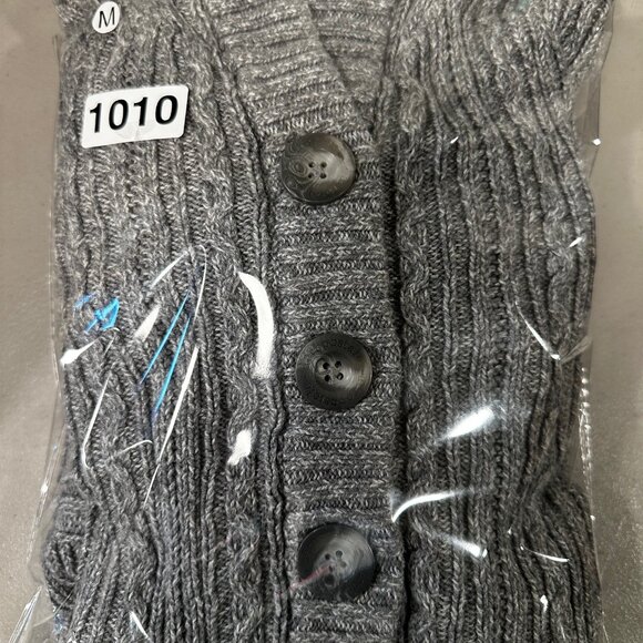 Aeropostale Womens Y2K Gray Cable Knit Hooded Button Sweater Cardigan M, Cozy - Picture 12 of 12